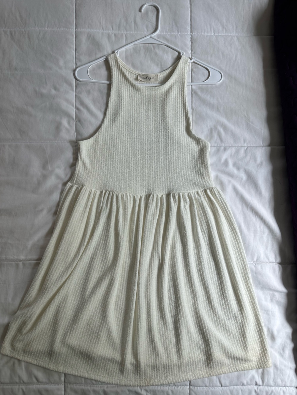 Sleeveless Cream Ribbed Knit Fit & Flare Mini Dress